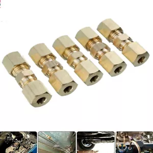 5x 3/16" OD Brass Brake Pipe Connector Tubing Joiner Line Union Fitting 33x10mm - Picture 1 of 9