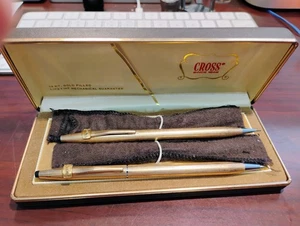 VINTAGE ~ CROSS ~ 14K GOLD FILLED PEN & PENCIL SET ~ WITH BOX - Picture 1 of 5
