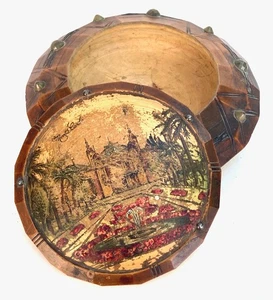 Casino de Monte-Carlo Vintage Hand Carved Wooden Circular Souvenir Box, antique - Picture 1 of 8