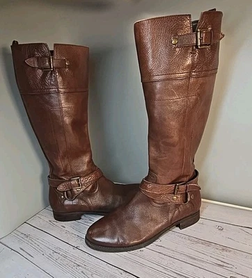 Crown 复古靴子女式 10 米高骑棕色及膝高扣拉链闭合 — 第 1/4 张图片