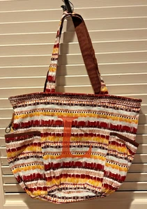 Thirty One Retro Metro Tote Tapestry Strips-Initial 'L' -Fall Colors -Excellent - Picture 1 of 13