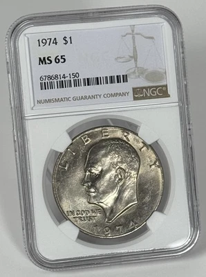 1974 Ike Dollar MS65 NGC Eisenhower Dollar Double Die Reverse Brilliant UNC - Image 1 of 4