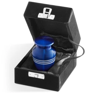 Kleine Andenken Feuerbestattung Urne für menschliche Asche, blau silber gestreift Samt Etui - Bild 1 von 1
