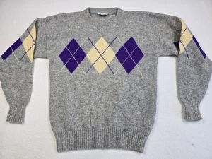 Mens Gray Argyle Sweater M Fabio Lucci Paris 100% Wool Laime - Picture 1 of 4