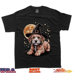 Maglietta simpatica Goldendoodle cane strega cappello divertente Halloween amanti dei cani - Foto 1 di 6