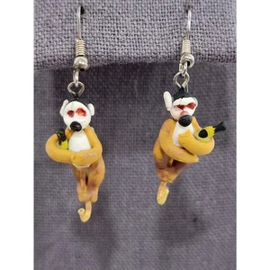 Hand Painted Monkey Holding Banana Dangle Hook Earrings 2.5" Lightweight - Picture 1 of 3