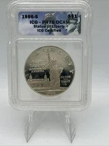1986-S Statue Of Liberty Silver Dollar IGC GRADED PR70 DCAM - Picture 1 of 6