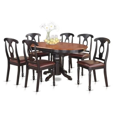 East West Furniture Kenley 7-piece Dining Table and Chair Set in Black/Cherry - Image 1 of 4