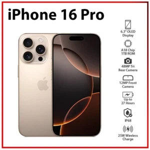 Apple iPhone 16 Pro 8GB+1TB DESERT TITANIUM Dual SIM Unlocked iOS Mobile Phone - Picture 1 of 8