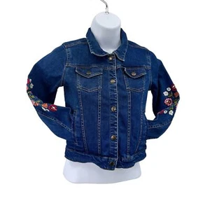 Garnet Hill Kids Denim/Jean Jacket Floral Snap Coat L Blue Button Up Embroidered - Picture 1 of 10