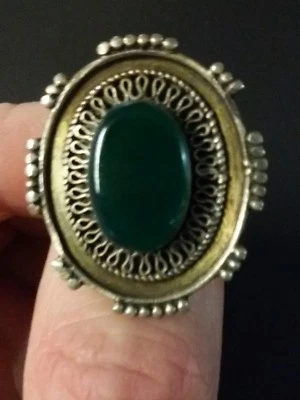Anello etnico  in argento con Agata verde nuovo provenienza India - Immagine 1 di 2