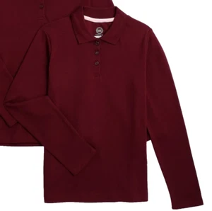 Wonder Nation Girls School Uniform Long Sleeve Interlock Polo Shirt, Size L - Picture 1 of 6