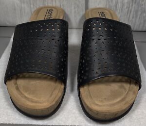 Earth Origins Black Leather Perforated Wedge Sandals Wendy 3 New Size 10 