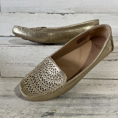 Mocassini da guida UGG donna Clair mocassini oro pelle metallica piatti 9 5 nuovi senza etichette