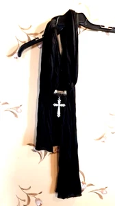 Black Cross Embellished Scarf ring Semi sheer Silver 78" long crystal bling Goth - Picture 1 of 7
