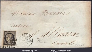 FRANCE CERES N°3 SUR LETTRE GRILLE + CAD TYPE 15 PARIS C DU 22/07/1849 - Picture 1 of 2