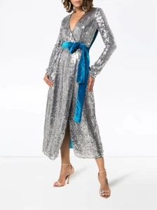 Vestido envolvente de terciopelo azul lentejuelas plateadas ATTICO - Imagen 1 de 5
