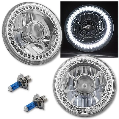 Par de lâmpadas de farol projetor halo LED branco halogênio 7" compatível com Jeep Wrangler - Imagem 1 de 4