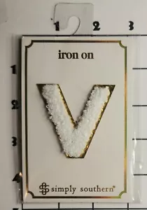 Letter "V" Patch White  2" Glitter Edge Embroidered Chenille Iron on Alphabet - Picture 1 of 1