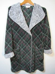 Stan Herman Women's Dark Green Plaid Mid Length Soft Robe Lounge Jacket Size M. - Picture 1 of 8