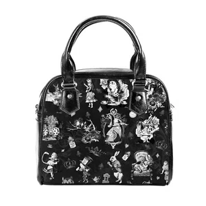 Gothic Alice In Wonderland Messenge Black White Grey Bag Handbag Shoulder Straps - Picture 1 of 9