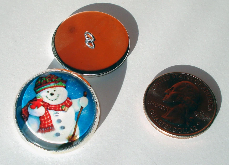 Snowman Red Bird Glass Dome Button collectible shank style sew or pin on - Image 1 of 1