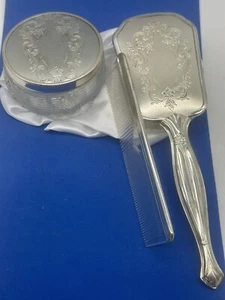 Vintage & Elegant- Silver 3pc. Vanity Set- Brush/Comb/Covered Dish USA - Picture 1 of 18