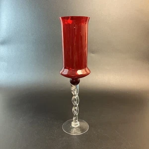 Vtg Empoli Red Hand Blown Glass Vase Candle Holder w/Clear Twisted Stem 16" - Picture 1 of 9