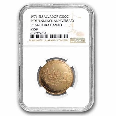 El Salvador 1971 oro 200 colones 150 aniversario de independencia PF-64 Foto 1 de 3