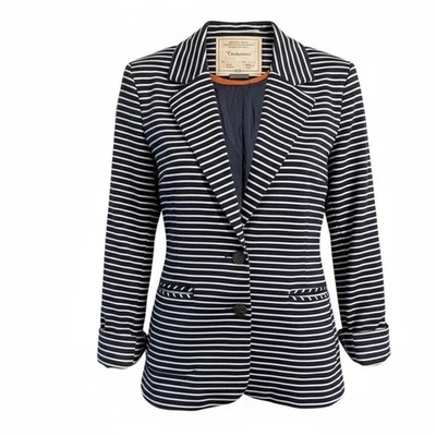 Куртка блейзер Anthropologie Cartonnier темно-синяя белая в полоску размер большой морской - Изображение 1 из 4