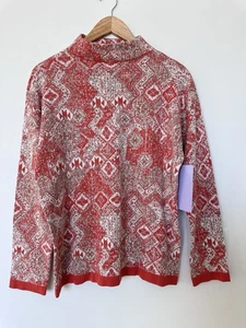 Christopher & Banks Medium Orange Geometric Patterned Jacquard Cotton Sweatshirt - Picture 1 of 4