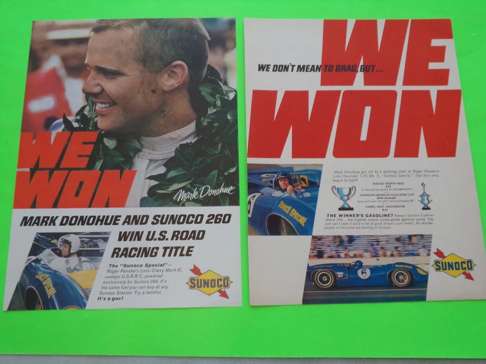 2 1967 Sunoco 260 Gas Ads All-Time Great Racer Mark Donohue Indy 500/ F 1 Winner - Image 1 of 1
