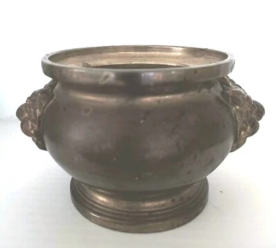 Vintage Solid Brass Foo Dog Container Asian Bowl Planter Pedestal 3"x5" Thailand - Image 1 of 4
