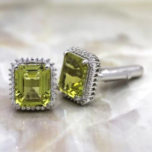 Natural Green Peridot Gemstone 925 Sterling Silver Cufflinks Jewelry For Men - Picture 1 of 6