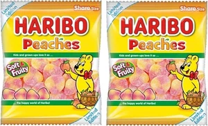 Haribo Pfirsiche gummiartig zuckerbeschichtete Süßigkeiten Pfirsichgeschmack 160g limitierte Auflage 2 Beutel - Bild 1 von 3