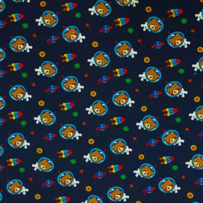 Baumwolle Jersey Stoff Astronauten Bären Universum Kinder Elastisch Weich