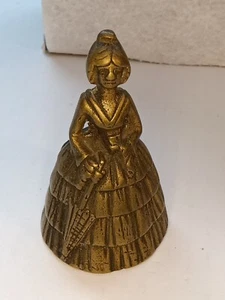Antique Vtg Cast Brass Royal Female Statue with Umbrella BELL, 4 inches ~ 9 oz - Picture 1 of 10