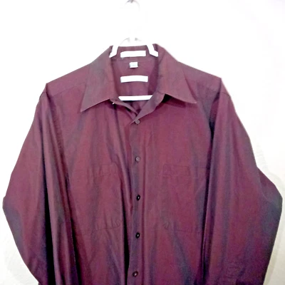 Camisa para hombre Geoffrey Beene 16 32/33 cambray larga vista borgoña sin arrugas Foto 1 de 4