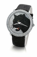 LeVian® Black Panther Watch Multi Sapphire Black/White Diamonds Stainless Steel