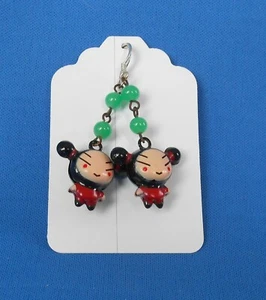 Hand made earrings on card Asian Doll jingle bells, fish hook, dangle, drop  - Picture 1 of 3