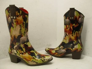 Wild Horses Multi Color Rubber Pointed Toe Cowboy Rainboots Womens Size 7 - Picture 1 of 9