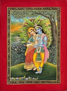 Finest Decorative Miniature Hand-Painting of Radha and Krishna in Love Paper Art - Imagen 1 de 4
