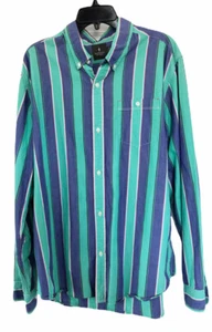 Hawkings McGill Mens Sz XL Blue Green Black Striped Long Sleeve Button Up Shirt - Picture 1 of 6