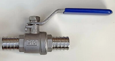 3/4" Stainless Steel PEX Ball Valve - 316 SS WOG 1000 Crimp PEX Barb - Image 1 of 3