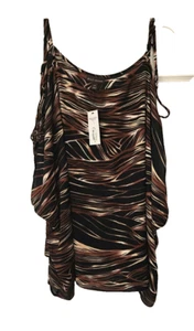 Bold Elements Womens Plus Sz 3X Neutral Waves Laced/Open Shoulders Top Blouse - Picture 1 of 3
