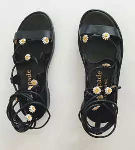 Kate Spade Size 6.5 Black Leather Wrap Around Tie Strap Sandals - Picture 1 of 11