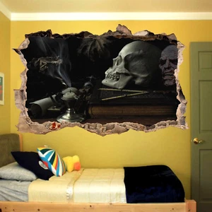Halloween Gothic Skull Ghost Wall Stickers Art 3D Effect Poster Decal Murals RE0 - Picture 1 of 3