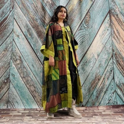 Maxi sudadera con capucha otomana hecha a mano con retazos capa kimono plumero talla grande XXXXL Foto 1 de 4