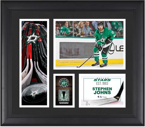 Stephen Johns Dallas Stars Framed 15x17 Collage w/a Piece of GU Puck Cover