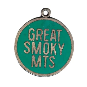VINTAGE BELL STERLING SILVER GREEN ENAMEL GREAT SMOKY MOUNTAINS CHARM - Picture 1 of 2